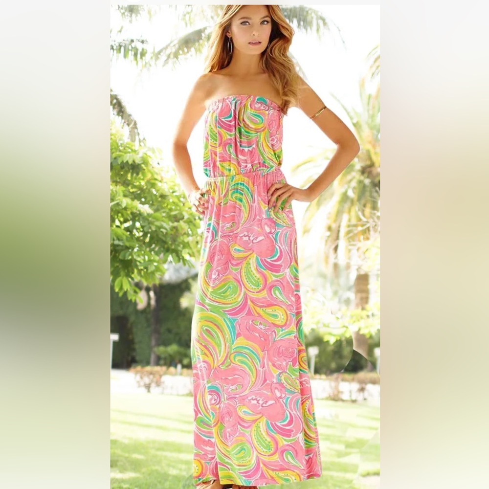 Lilly Pulitzer Marlisa All Nighter Print Slub Jersey Strapless Maxi Dress